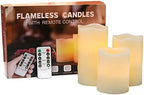 Flameless Flickering LED Battery Candles :Set of 3 Ivory Real Wax Pillar Operated Fake Faux Lights with Remote Control and Timer Function Flicker Candle for Decoration Christmas Votive Garden Outdoor - Image 2