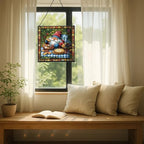 Baking Gnome Picnic Stained Glass Suncatcher – Square Hanging Window Panel for Home or Greenhouse – Whimsical Glass Art Gift for Garden Lovers, Christmas, Halloween, Father Days qiiejq - Image 7
