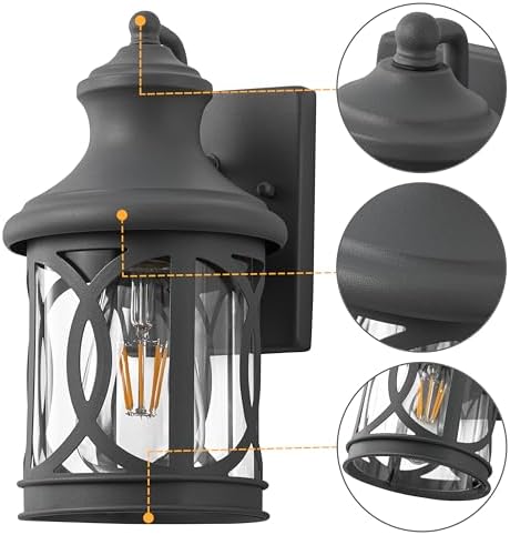 2-Pack Outdoor Wall Lights, Porch Lights, Waterproof Outdoor Wall Sconce, Exterior Light Fixture Grey Finish with Clear Glass Shade for Garage Patio Front Door Balcony, 12in. - Image 3