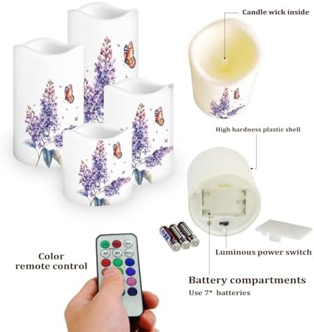 Purple Lavender Flameless Candles with Remote Timer Battery Powered LED Candles Color Changing Pillar Electric Fake Candles Bulk for Indoor Outdoor Home Table Decoration Set of 4 - Image 3