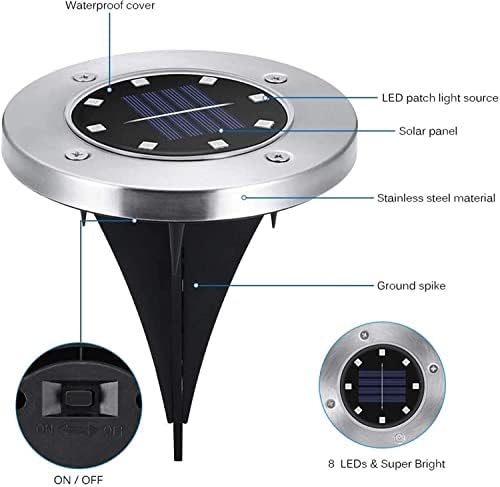 OurLeeme Solar Outdoor Lights Solar Powered Disk Lights 4 Pcs Solar Lights Outdoor Waterproof Solar Ground Lights 8 LED Solar Garden Lights Color Changing Landscape Lighting Pathway Lights - Image 6