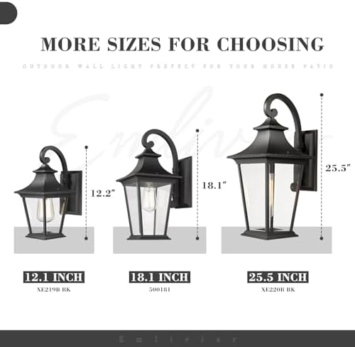Emliviar Outdoor Wall Lights 2 Pack - Exterior Porch Lights Wall Mount in Black Finish with Clear Glass, XE219B-2PK BK - Image 5