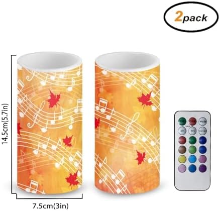 Fall Flameless Candles Maple Leaves Music Notes Battery Operated Candles with Timer Remote Thanksgiving Day LED Pillar Lights for Patio Porch Lanterns Decor Battery Tea Lights - Image 2