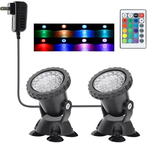 Pond Lights, Underwater Fountain Lights Color Changing Spotlight RGB Dimmable IP68 Waterproof Submersible Landscape Spot Lights for Outdoor Lawn Fountain Yard, 2 in Set by GZKANFUL