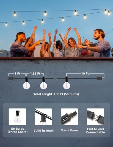 XMCOSY+ Outdoor String Lights, Smart Patio Lights 100Ft Dimmable Outdoor Lights Warm White, 50 G40 LED Bulbs, WiFi String Lights for Outside, Work with Alexa, APP Control, Waterproof Extendable - Image 6