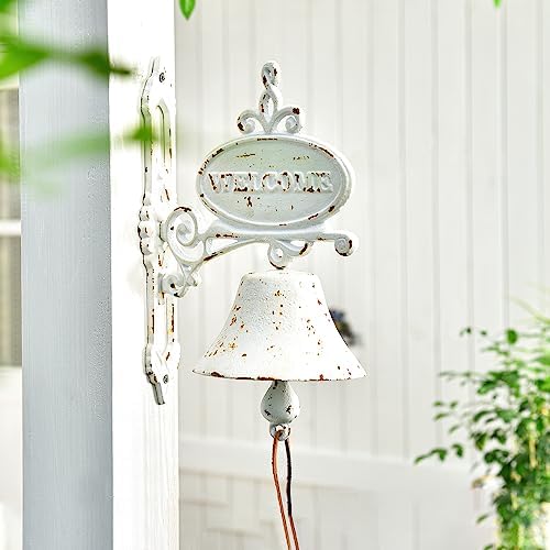 Sungmor Rustic White Cast Iron Dinner Bell Wall Hanging Welcome Doorbell - Image 3