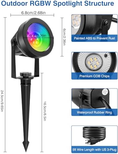 Halloween RGB Spot Lights Outdoor, LED Color Changing Landscape Lighting, Waterproof Spotlight with US Plug for Yard Garden Tree Path House Christmas Decoration (8 Pack) - Image 4