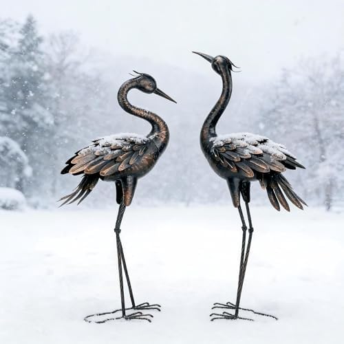 Shorayn Metal Crane Garden Statue, Garden Sculptures & Statues, Bronze Crane Ornaments Yard Art for Backyard Patio Lawn Decorations - Image 5