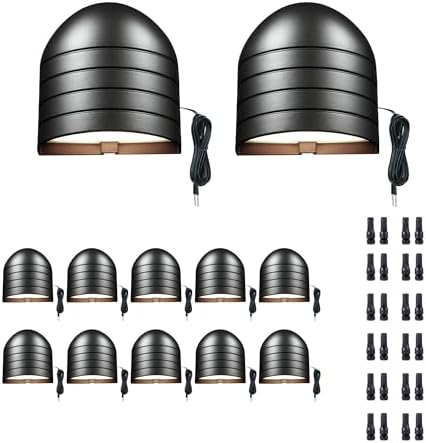 Low Voltage LED Step Lights - Warm White & Daylight White Selectable, Landscape 12V Deck Lights Outdoor, Hardwired IP65 Waterproof Aluminum Black for Wall Garden Handrail 12 Pack by Varmtalys