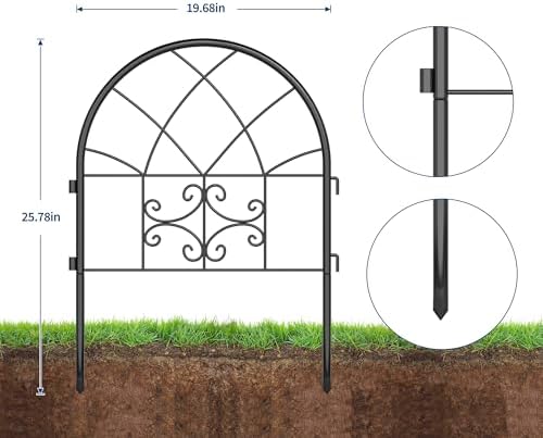Garvee Decorative Garden Fence Panels 4-Pack, 20"x26" Black Metal Arched Border for Flower Bed Edging, Rustproof No-Dig Animal Barrier for Dogs, Rabbits, Patio & Yard Outdoor Decor - Image 5