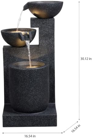 Black Modern Tiered Bowl Fountain, Decorative Water Fountain with LED Lights and Quiet Pump, Indoor Outdoor Water Feature for Patio, Garden, Deck, Balcony, Office and Home Décor - Image 3