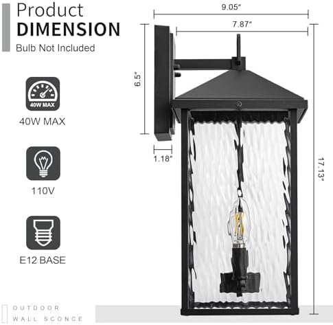 Darkaway Outdoor Wall Lights,17 Inch Tall Exterior Lighting Fixtures Wall Mount Outdoor Porch Lights Outside Sconce with Glass E12 Socket for House Patio Hallway Garage - Image 2