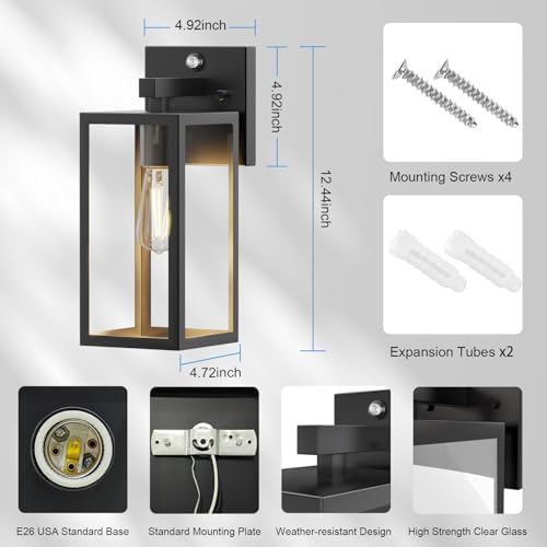Kalium Dusk to Dawn Porch Outdoor Light, Wall Light Fixtures Waterproof Exterior Wall Sconce Light Fixture with E26 Base for Patio Entryway Hallway (Bulb not Included) - Image 7