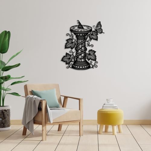 Butterfly and Sundial Vine Design Metal Wall Art Metal Outdoor Decor Metal Signs Elegant Vintage Wall Decor Home Decoration for Living Room Bedroom Garden Patio (Black,24inch) - Image 6
