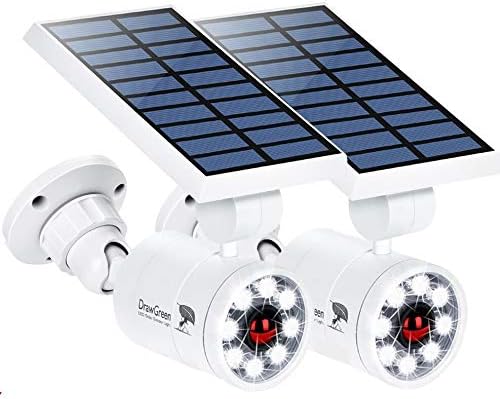 Solar Motion Sensor Light Outdoor Waterproof of 2, Solar Motion Lights Aluminum Cameras Fill Flood Security Spotlights for Deck Yard Fence Patio Stairs Garden Camp by DrawGreen