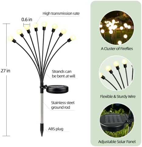 4 Pack Firefly Solar Garden Lights, Swaying Outdoor Decor for Yard - Image 2