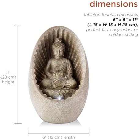 Alpine Corporation WIN322 Indoor/Outdoor Tabletop Buddha Fountain with LED Lights, Soothing Buddha Garden Fountain 11", Beige - Image 3