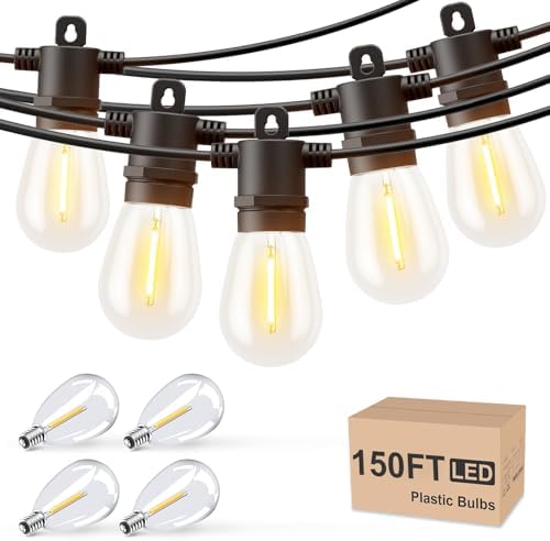 Svater Outdoor String Lights 150 FT, Patio Lights for Outside with Shatterproof Bulbs, IP65 Waterproof Commercial Grade LED Hanging Light for Backyard Bistro Market Cafe, Black by Svater