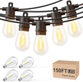 Svater Outdoor String Lights 150 FT, Patio Lights for Outside with Shatterproof Bulbs, IP65 Waterproof Commercial Grade LED Hanging Light for Backyard Bistro Market Cafe, Black by Svater