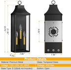24" Extra Large Outdoor Wall Lights 2-Pack, Black Outside Wall Sconce - Image 3