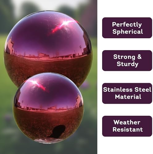 Lily's Home 10" Diameter Stainless Steel Gazing Globe Mirror Ball, Colorful and Shiny Addition to Any Garden or Home, Ideal As a Housewarming Gift, Sparking Red - Image 4