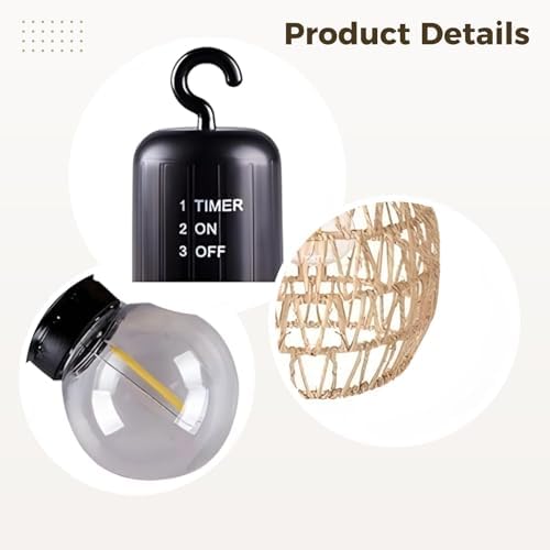 Beige Handwoven Rattan Lantern with Remote, Waterproof Battery Led Hanging Chandelier for Farmhouse, Patio & Balcony - Image 4