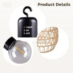 Beige Handwoven Rattan Lantern with Remote, Waterproof Battery Led Hanging Chandelier for Farmhouse, Patio & Balcony - Image 4