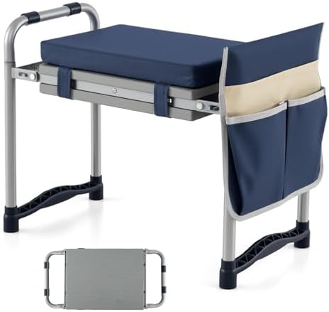 2-in-1 Garden Kneeler and Seat, Folding Garden Seat w/EVA Foam Kneeling Pad & Removable Tools Pouch, Sturdy Steel Frame, No Assembly, Portable Heavy Duty Garden Stool w/Detachable Armrests by OFFICEJOY
