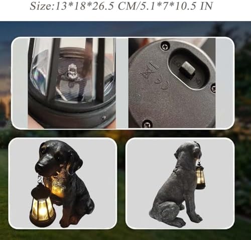 Dog Statue with Solar Lantern - Outdoor Statue Home Decor for Garden Backyard Porch Patio, 10.5 IN Puppy Lamps Figurine Lights Decorations Gift for Birthday, Valentine's Day, Dog Lovers (Cement) - Image 5