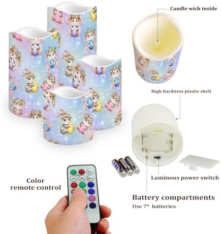 Cute Rabbit Candles Flameless Candles with Remote and Timer LED Pillar Candles Set of 4 Candles Battery Operated Electric Fake Candles for Home Easter Decor - Image 3