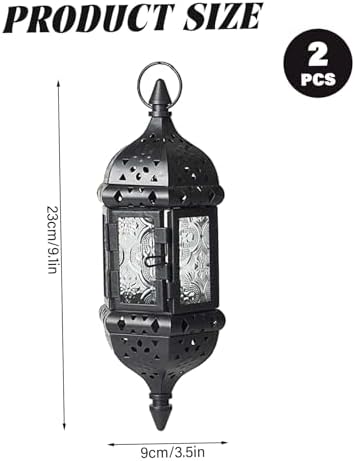 Moroccan Lantern, 2Pcs Moroccan Lantern, Hollow Vintage Hanging Candle Metal Decorative Ramadan Decorations for Home Indoor Outdoor for Winter - Image 4
