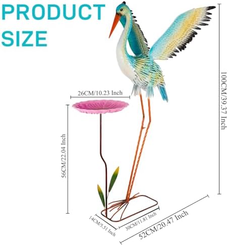 39" Large Heron Garden Statue,Crane Outdoor Statues with Leaf Tray - Image 5