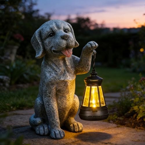 Dog Statue Garden with Solar Lantern - Ideal Gifts for Outdoor Patio, Figurine for Dogs – Gift for Mom, Grandma, Dog Lovers,Birthdays Housewarming Present by solarstatue