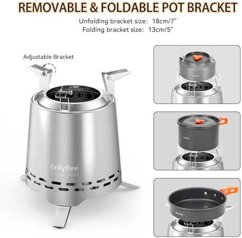 2-in-1 Wood Burning Fire Pit with Pot Rack, 9" Tabletop Fireplace, Silver - Image 5
