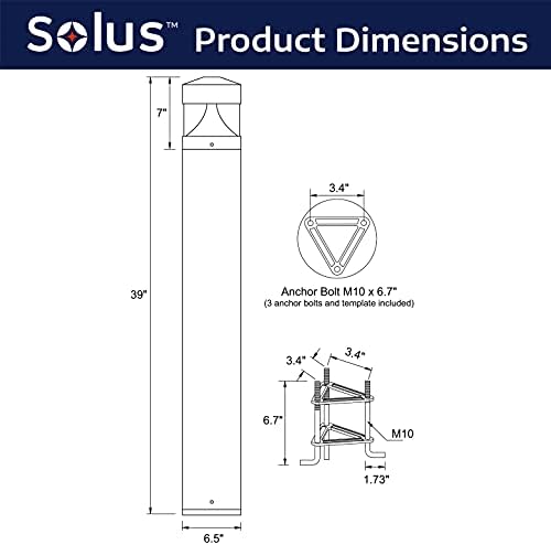 Solus Round LED Bollard Path Light – 10W Integrated LED, 937 Lumens, 4000K – Modern Outdoor Walkway Light, ETL Listed, Black or Bronze (Bronze, Single) - Image 6