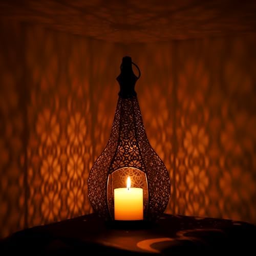 11.6in Moroccan Style Temple Lantern Ramadan Lamp Hanging Metal Candle Holders Decorative Festival Outdoor Patio or Porch Indoor Home Decor Gift Gold - Image 4