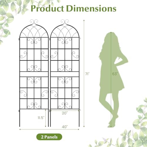 Giantex 2 Packs 71"x20" Metal Garden Trellis for Outdoor Climbing Plants, Heavy-Duty Plant Support for Vine Rose Vegetable Flower, Rustproof Black Metal Coating Patio Trellis Arch Decorative Fence - Image 2