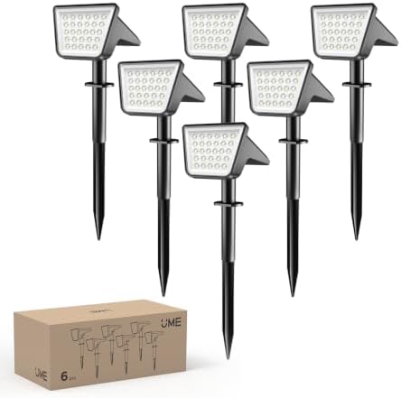 UME 6 Packs Solar Spot Lights Outdoor Waterproof, 28 LED 7500K Solar Powered Landscape Pathway Lights, Dusk to Dawn Solar Spotlights for Garden, Yard, Lawn, Walkway, Driveway by UME