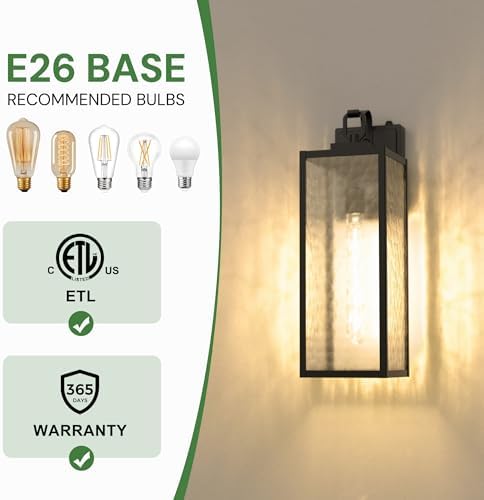 Outdoor Wall Lights, Exterior Lighting Fixtures with Water Ripple Shade 16" - Image 6