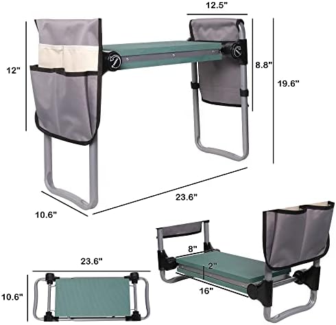 Upgrade Garden Kneeler and Seat Stool, Foldable Heavy Duty Garden Bench Workseats with Tool Pocket and Soft EVA Kneeling Pad for Senior, Gardening Lovers, Green (Wider) - Image 2