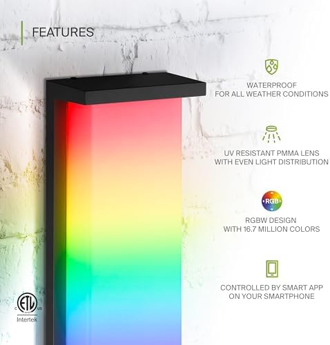 ASD LED 14" Outdoor Wall Light, Smart Front Door House Sconce | RGBW, Work with Alexa, Waterproof, ETL Listed | 20W 1800LM 2700-6500K 100-277V | Exterior Patio Lighting Fixture, Porch Lamp | Black - Image 3