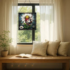 Gnome and Daisy Swing Stained Glass Suncatcher – Square Hanging Window Panel for Home or Greenhouse – Whimsical Glass Art Gift for Garden Lovers, Christmas, Halloween, Father Days eoMJv6 - Image 7