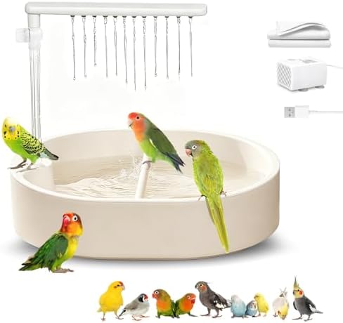 Parrot Bathtub Bird Automatic Bath Shower,Large Bird Shower Fountain Indoor Bathtub with Running Water, Contains USB and Pump,for Pet Birds, African Grey, Cockatiel, Conure, Budgie, Lovebird(Beige) by Welldobetter