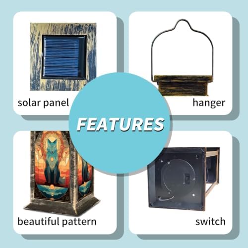Solar Lantern Retro Geometric Fox Silhouette Outdoor Waterproof Garden Hanging Lantern Solar Powered Lighting Outside Solar Light for Patio Yard Camping, Gifts for Women Mom - Image 5