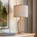 OYEARS 21" Boho Table Lamp for Living Room, Bedside Lamp for Nightstands, Rattan Lamp for Bedroom, Farmhouse Table Lamp for Room Decor, End Table, Retro, Brown, 1 Pack by OYEARS