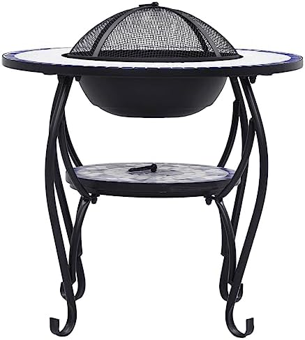 26.8 Inch Mosaic Fire Pit Table with Ceramic Surface, Steel Fire Bowl for Wood or Charcoal, Safety Mesh and Poker Tool Included for Patio Garden Camping - Image 4