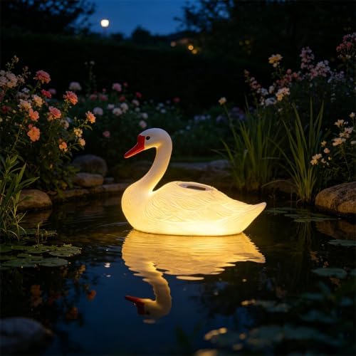 Solar Garden Goose Statue Decoration,Realistic Floating Swan Decor for Ponds & Pools,Lifelike White Duck Pool Float Decoration,Floating LED Solar Pool Lights by Unknown