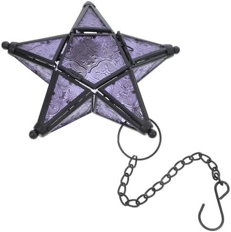 VANZACK Hanging Star Glass Lantern Candle Holder Purple Vintage Five-Pointed Star Decorative Indoor Rustic Pendant for Wedding Home Party Décor by VANZACK