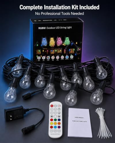50FT RGBW Patio String Lights, A60 Outdoor Color Changing Lights - Image 6