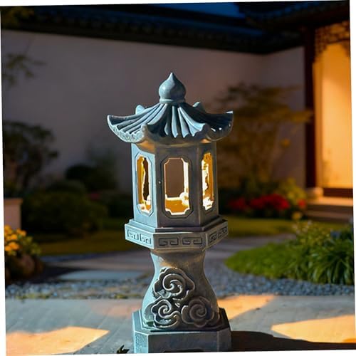 Pagoda Lantern Pagoda Garden Statue, Resin Solar Japanese Lantern, Decorative Zen Garden Landscape for Yard Patio Lawn, Style2 - Image 3